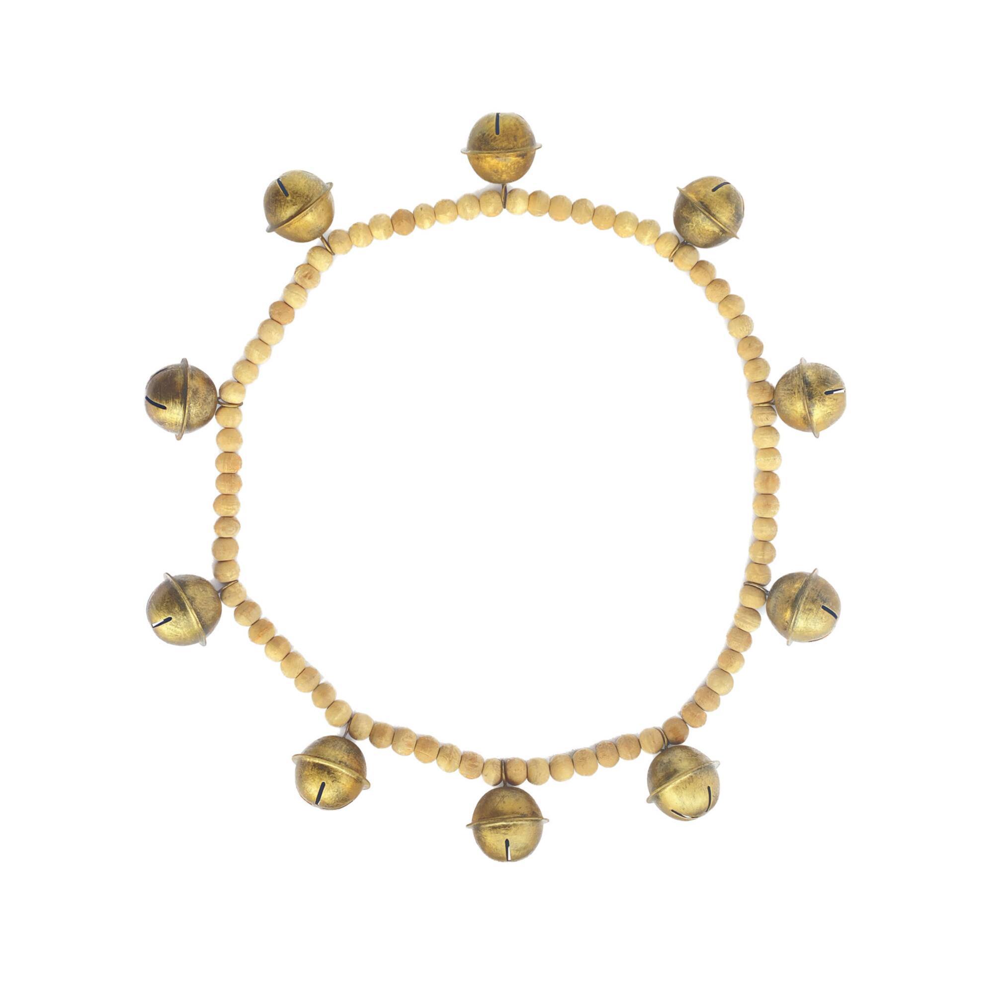 Hello Honey® 2.75ft. Antique Gold Finish Wood Bead & Metal Bell Garland